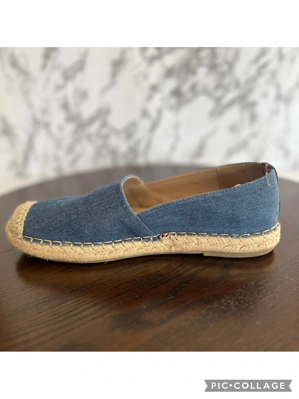 Tommy Hilfiger Blue Denim Canvas Espadrille Slip On Flat Shoes 9.5 Nautical